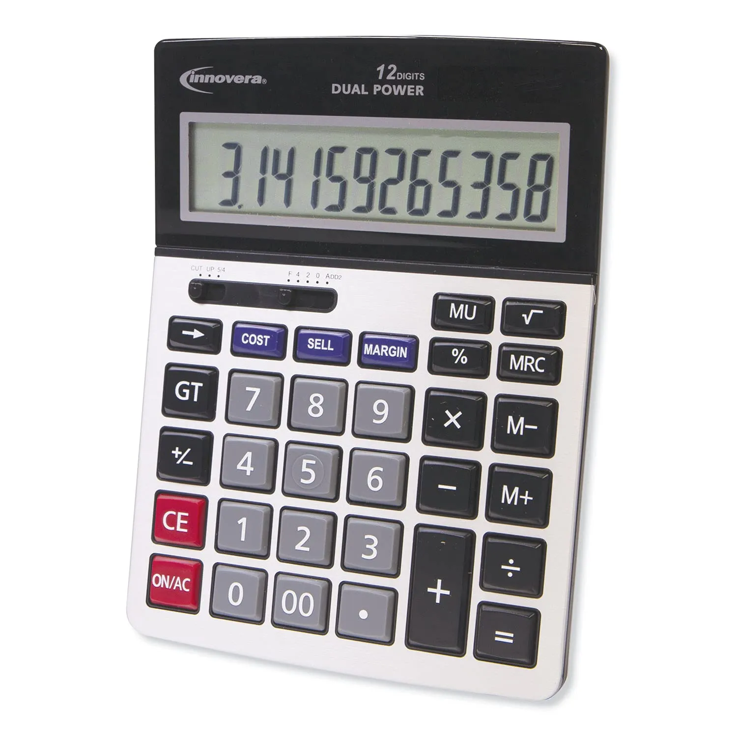 12-Digit LCD Minidesk Calculator IVR15968 with Curved Design, Solar & Battery Power