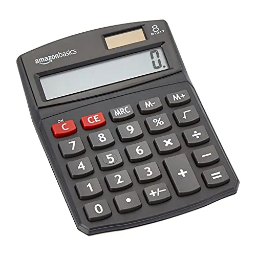 Amazon Basics LCD 8-Digit Desktop Calculator - Small Black with User-Friendly Functions