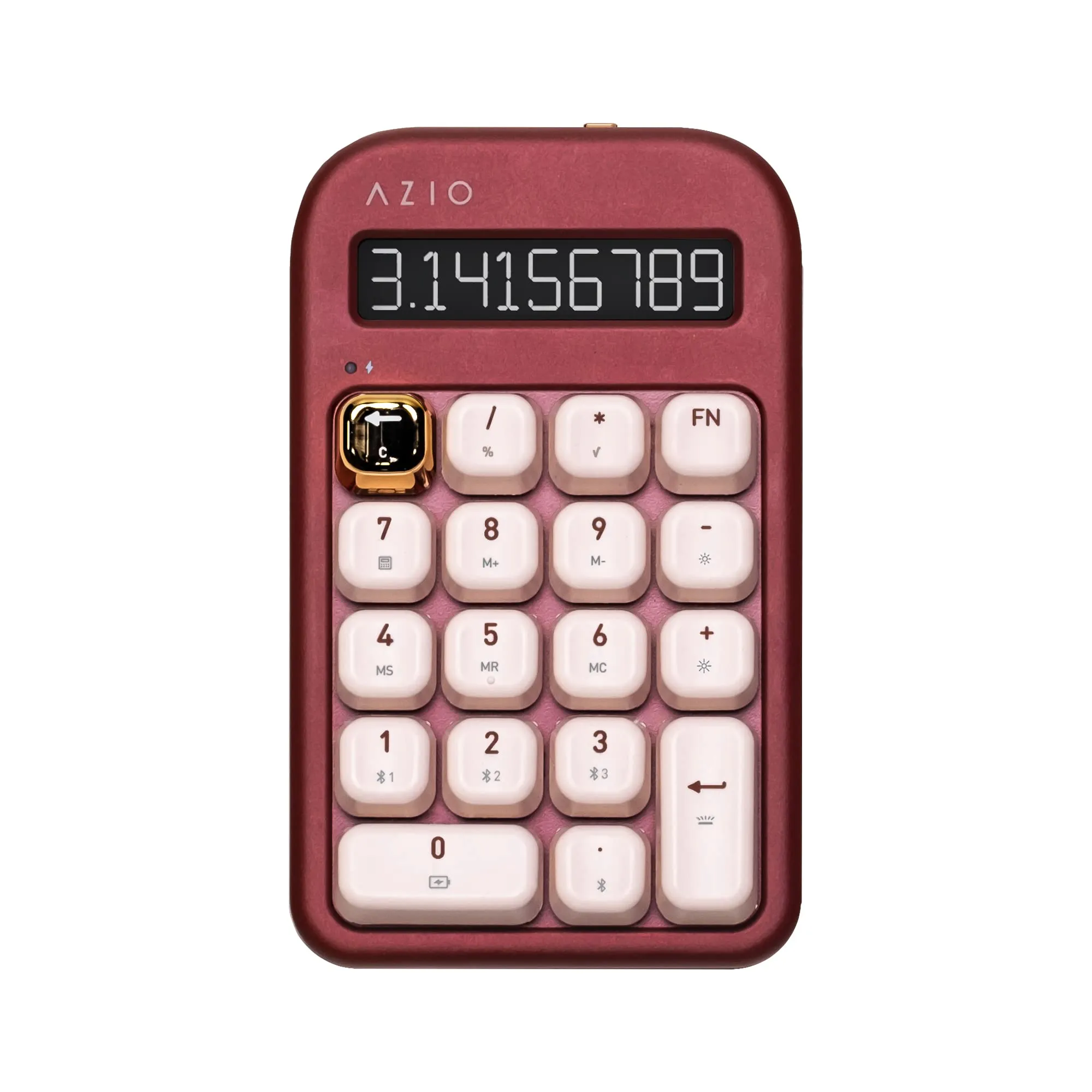 AZIO IZO Wireless Mechanical Calculator & Number Pad - Red/Gold, Bluetooth 5.0, Gateron-Blue