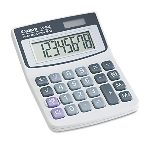 Canon LS82Z Minidesk Calculator 8-Digit LCD, Solar/Battery Power, Eye-Angled Display, White