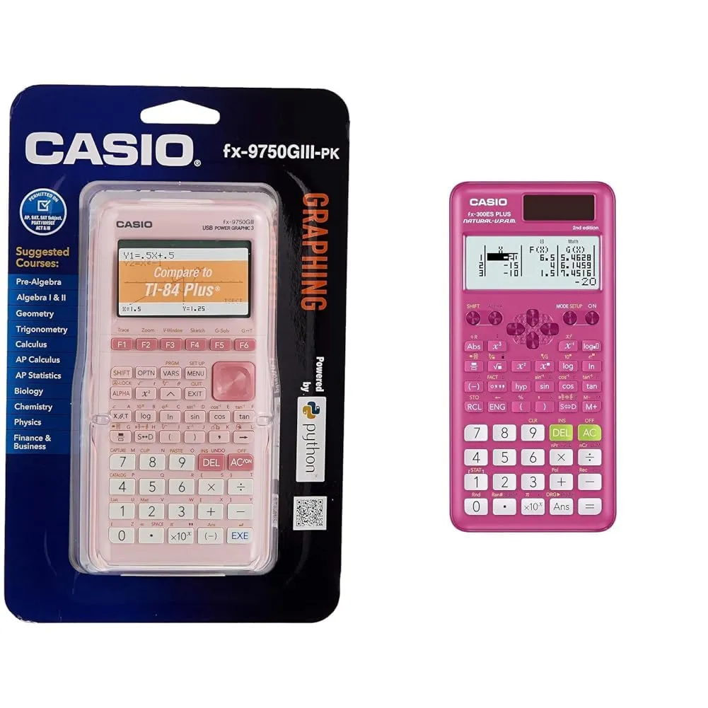 Casio fx-9750GIII & fx-300ESPLS2 Pink Calculators - Graphing & Scientific for Student Success