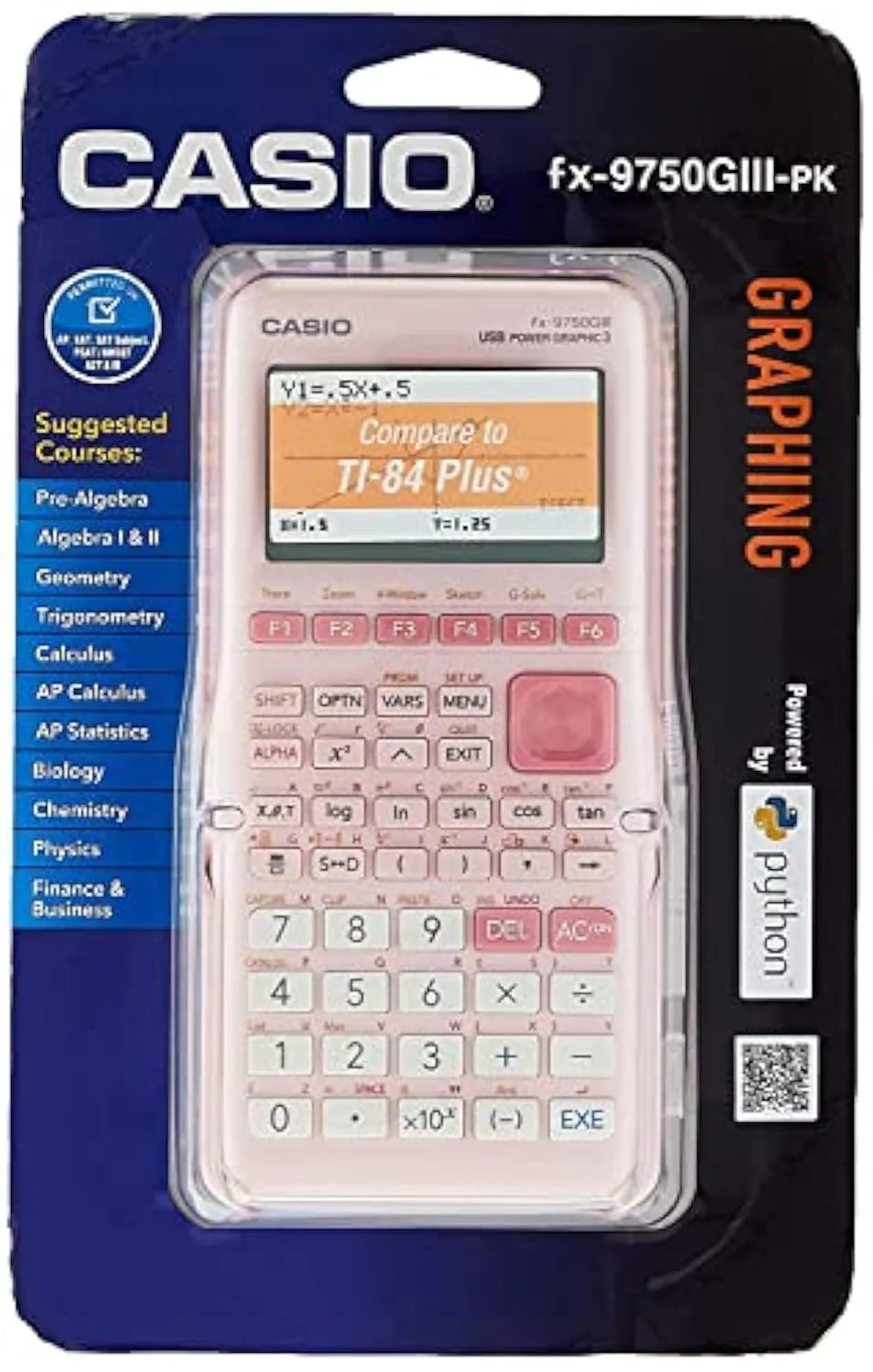 Casio fx-9750GIII Pink Graphing Calculator with High-Resolution Display and USB Connectivity