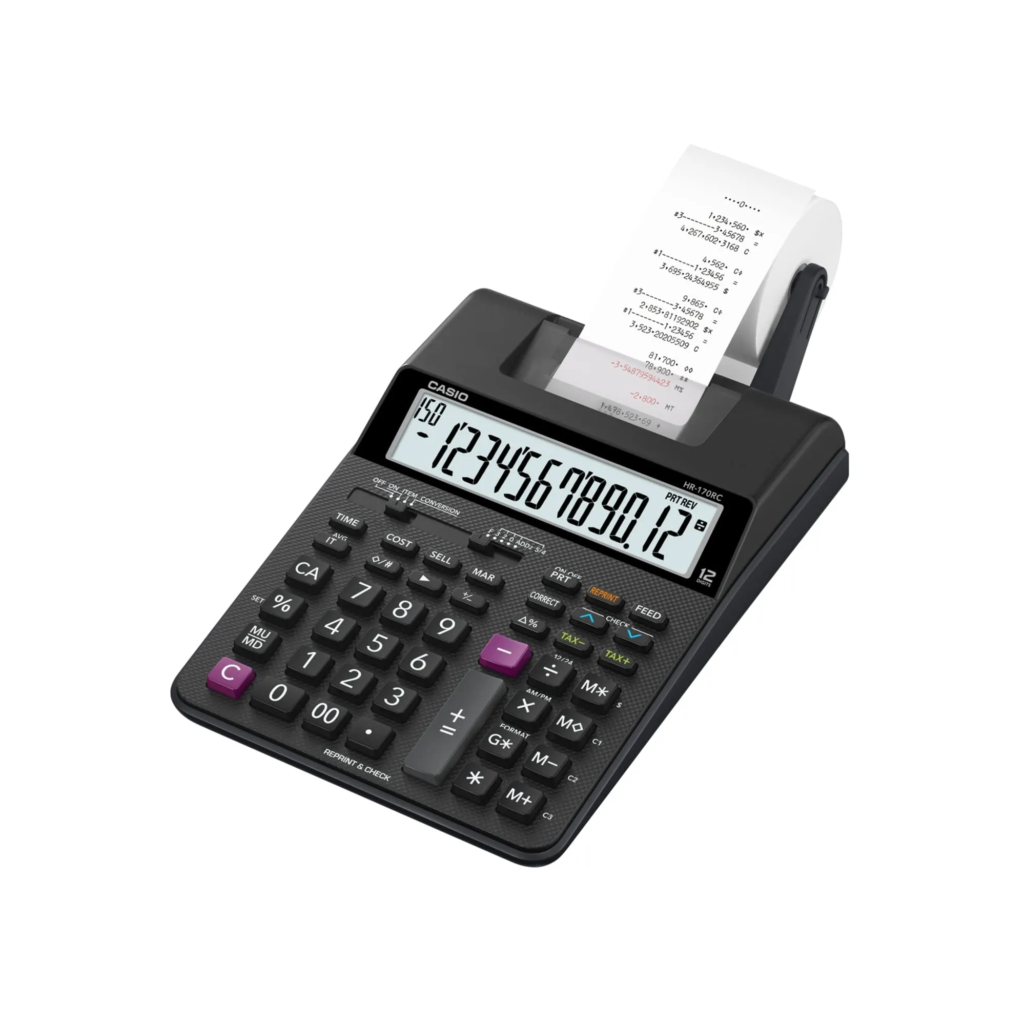 Casio HR-170RC Black Printing Calculator, Compact 12-Digit LCD for Office Calculations