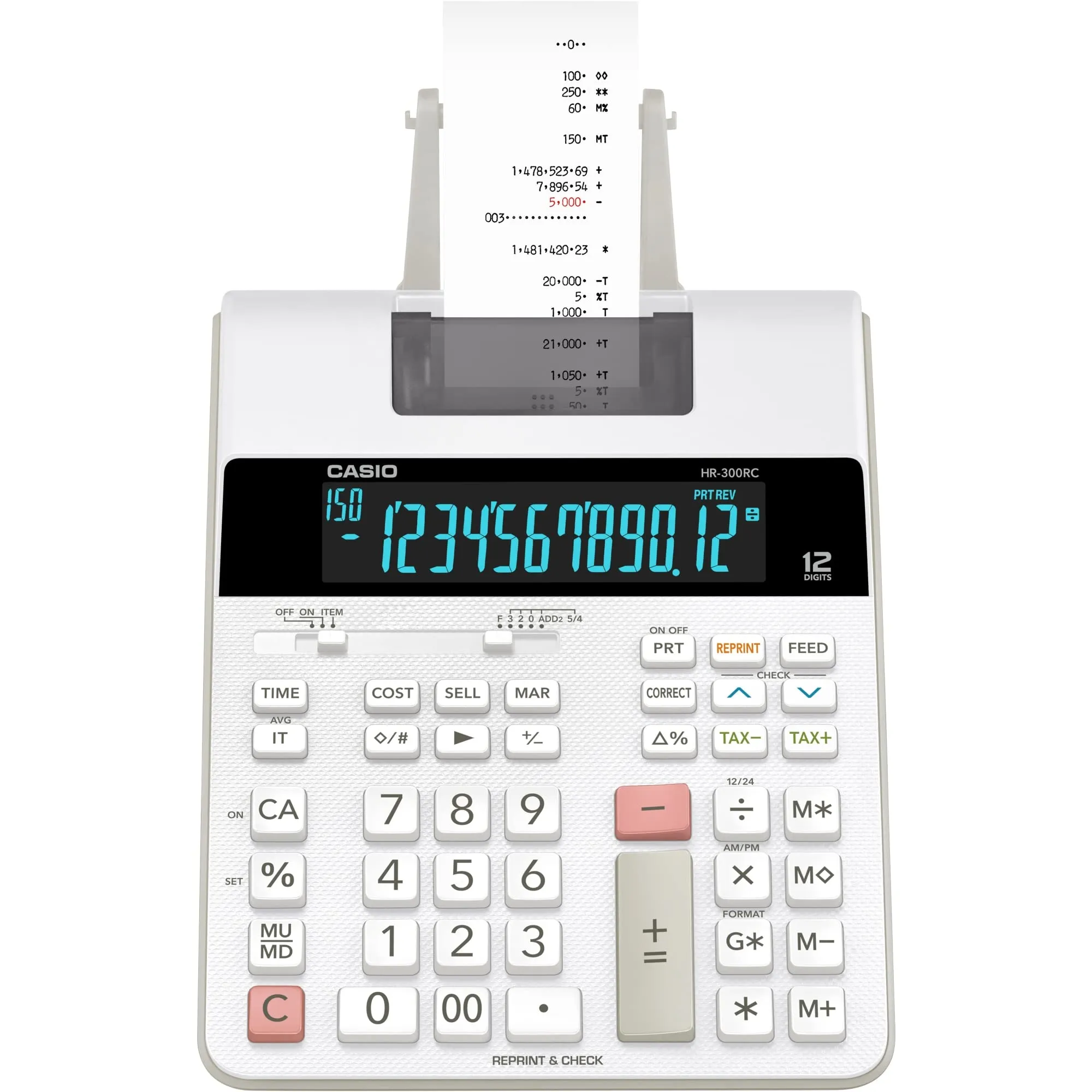 Casio HR-300RC Mini-Desktop Printing Calculator, White with Backlit LCD, Tax & Profit Calculation