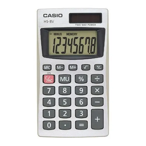 Casio HS8VA Pocket Calculator - 8 Characters, Battery Solar Powered, Compact Design