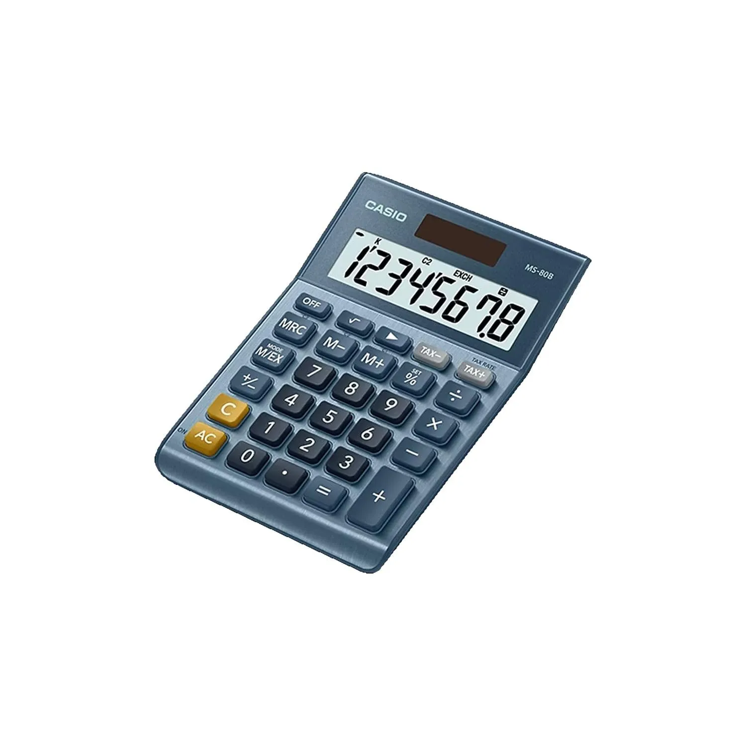 Casio MS-80B Blue 8-Digit Desktop Calculator with Tax/Currency Functions