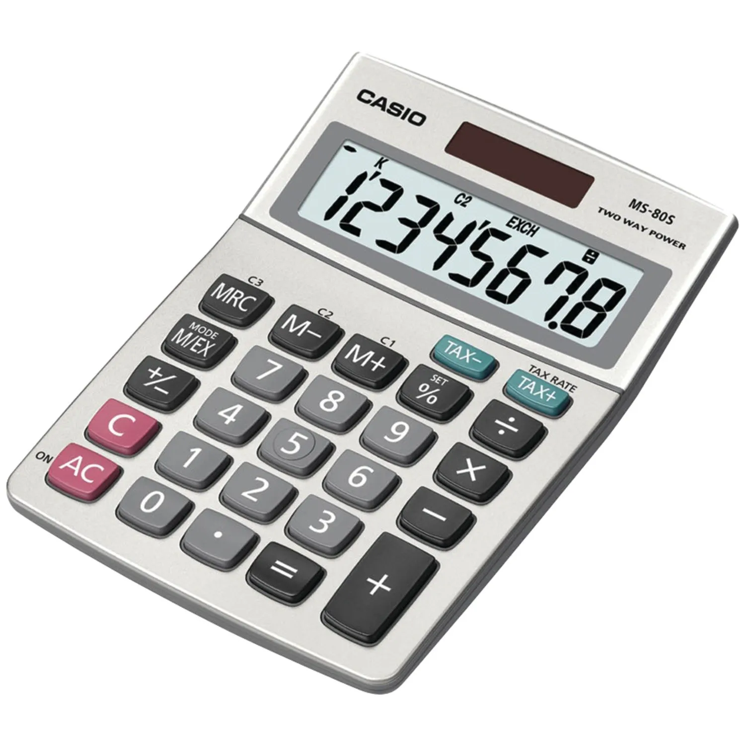 Casio MS-80B Desktop Calculator with Tax & Currency Features, 8-Digit Display, Silver Finish