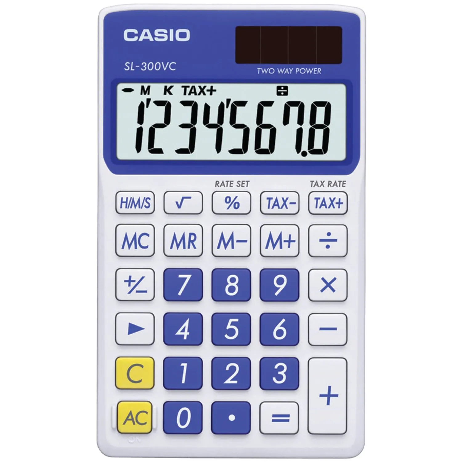 Casio SL-300VC Solar Powered Calculator, Blue, 8-Digit LCD, Independent Memory, Lightweight