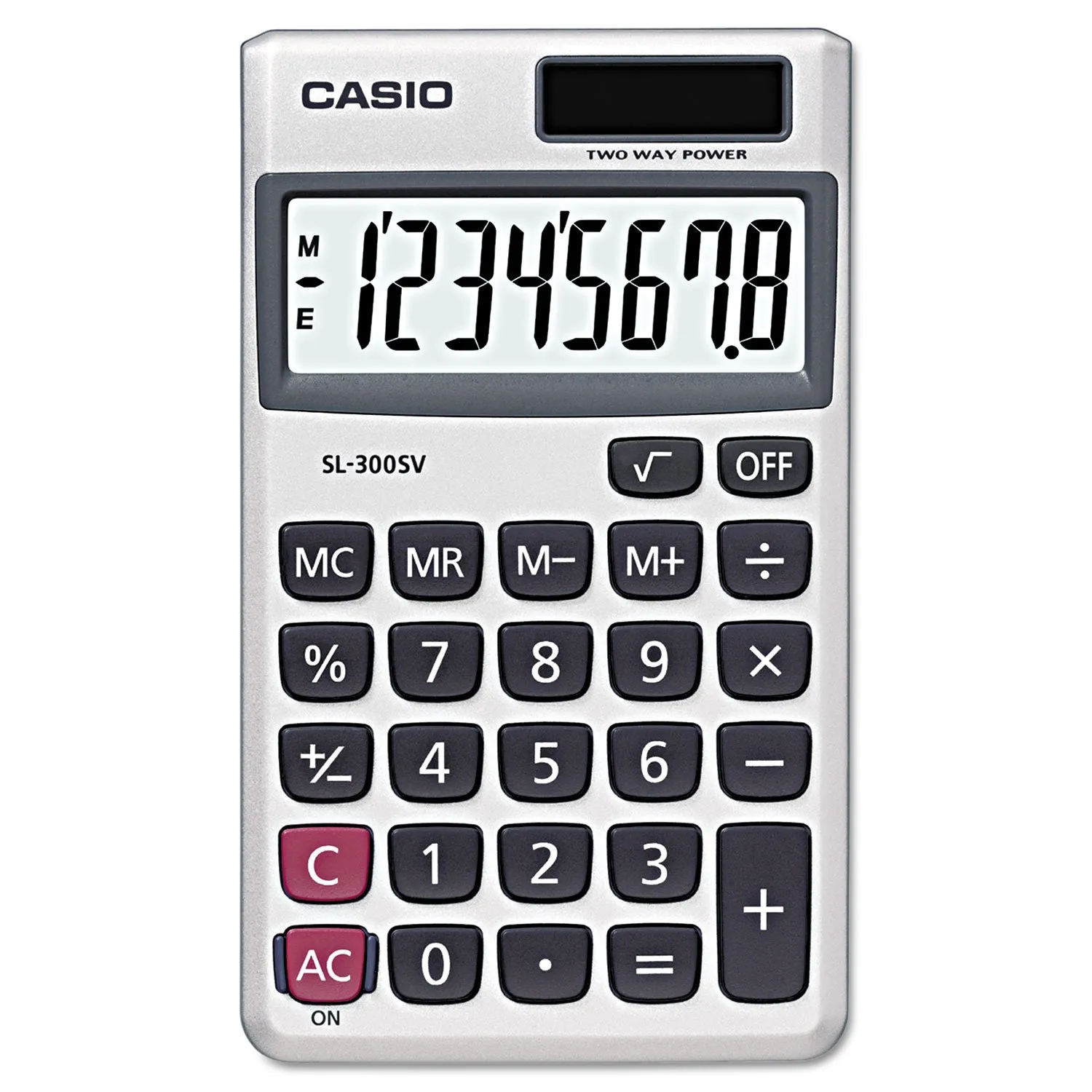 Casio SL300SV Handheld Calculator, 8-Digit LCD, Solar Power & Battery Backup, Big Display