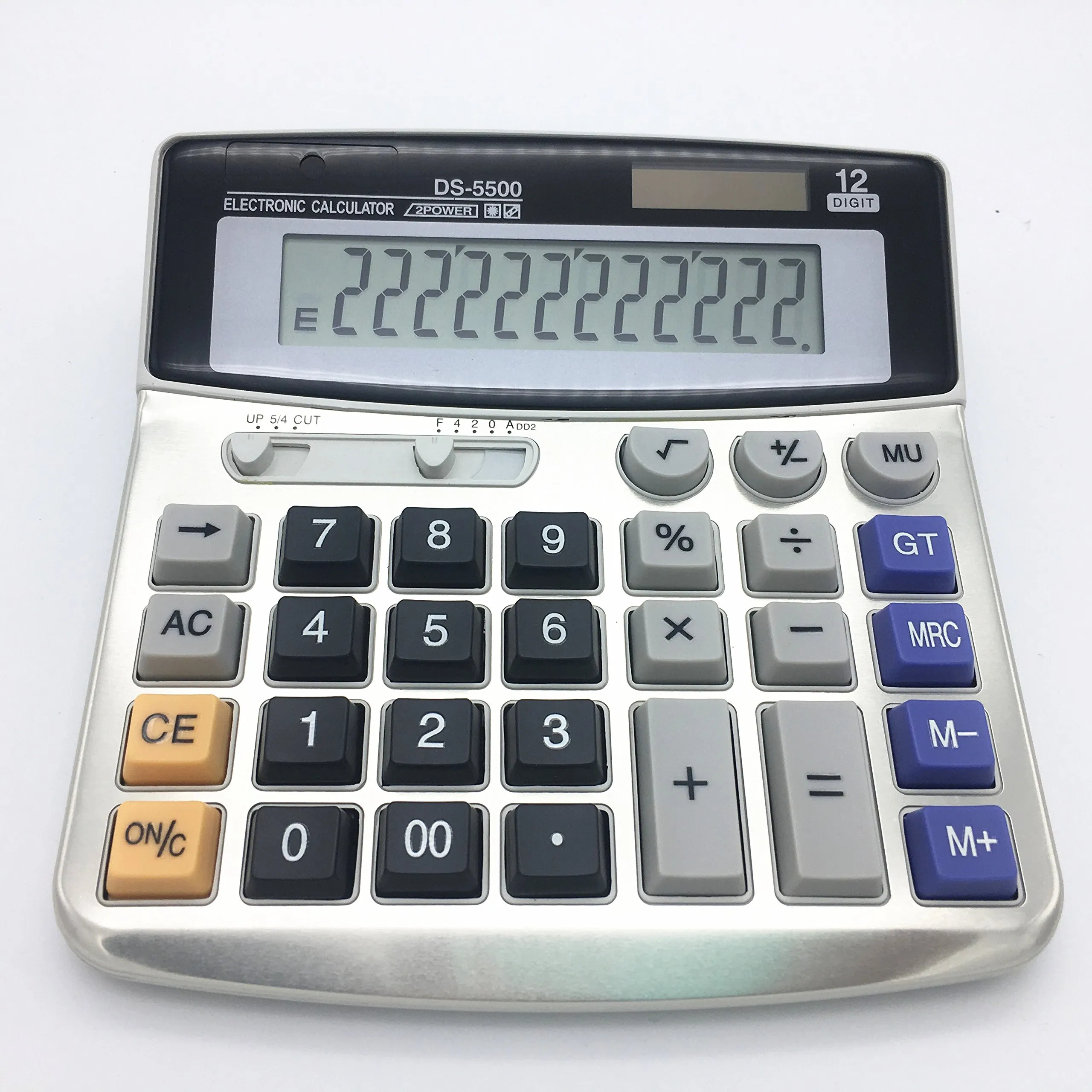 Electronic Desktop Calculator with 12-Digit Display, Solar & Battery Power, Ergonomic Design