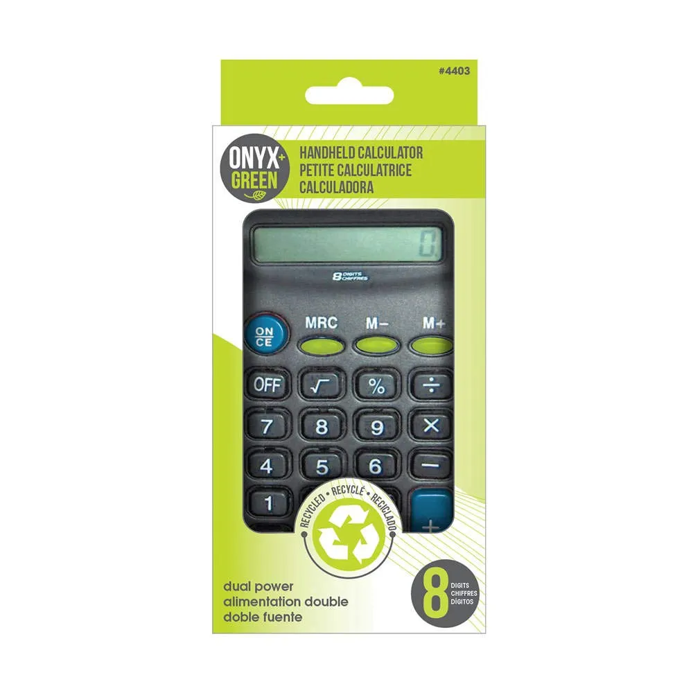 Handheld 8 Digit Calculator - Eco-Friendly, Dual Power, Made from Recycled Plastics