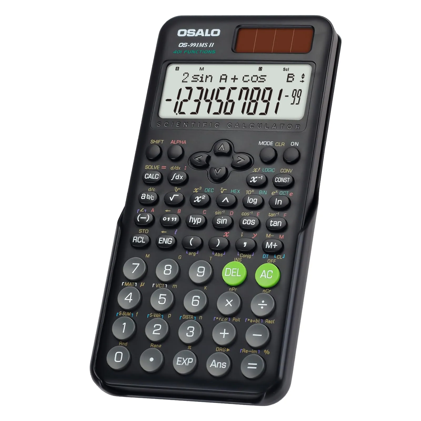 OSALO Scientific Calculator with 401 Functions, 10+2 Digits Display, Solar & Battery Power