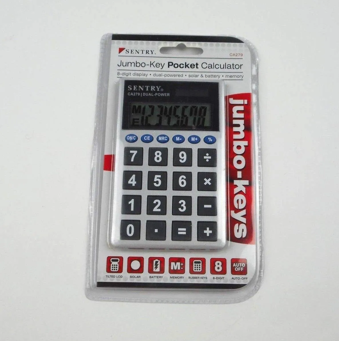 Sentry Cal-Ca279 Jumbo Key Calculator with 8-Digit Display, Solar & Battery Power