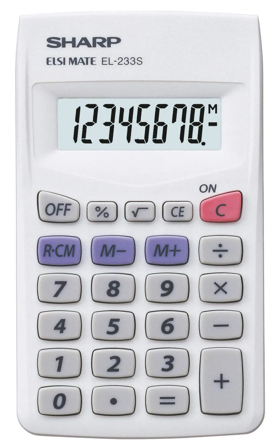 SHARP El-233S Pocket Calculator - 8-Digit Display, Lightweight, White, Model SH-EL233S