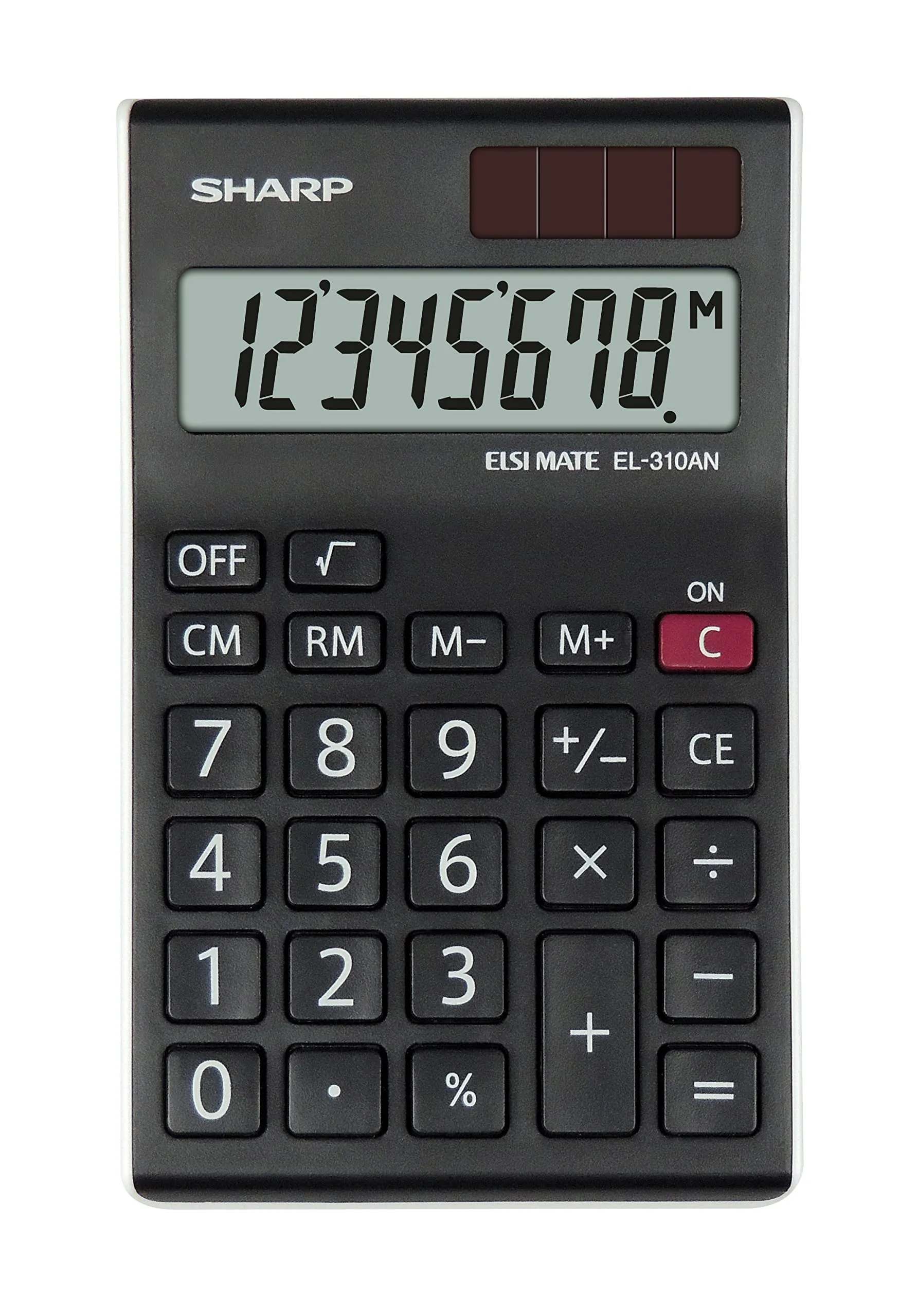 Sharp EL-310ANWH Black/White Semi-Desktop Calculator with 8-Digit Display and Dual Power