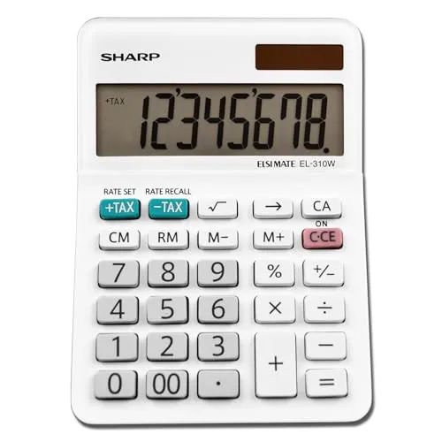 Sharp EL-310WB Calculator, White - Extra-Large LCD, Durable Keys, Twin-Power Operation