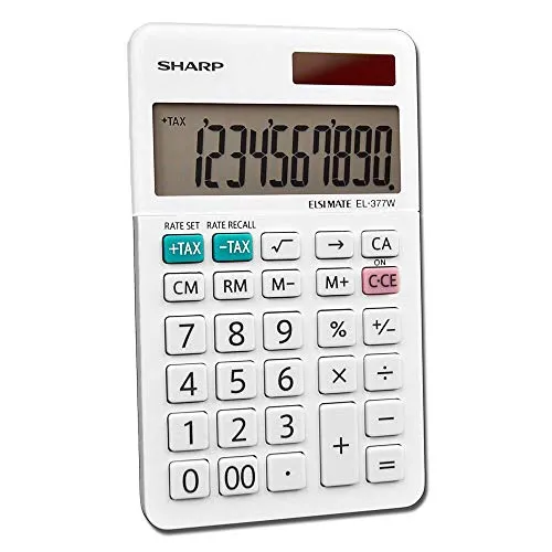 Sharp EL-377WB Business Calculator, White - Extra-Large LCD, Durable Keys, Twin-Power Operation