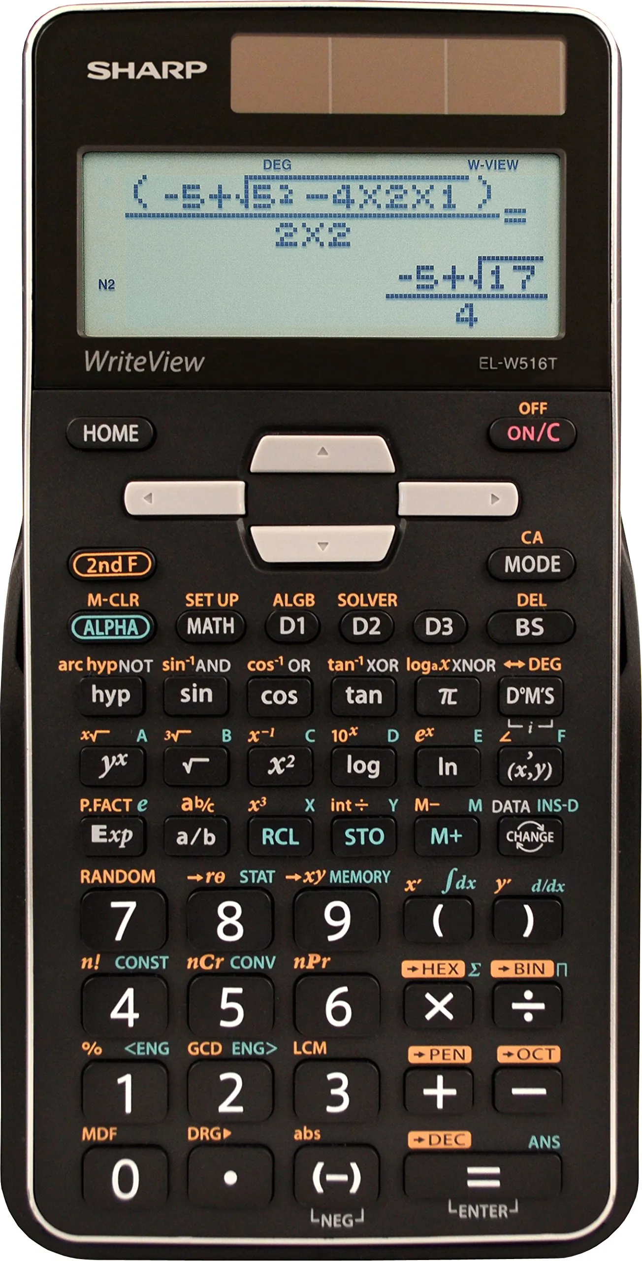 Sharp EL-W516TBSL Scientific Calculator - 16-Digit WriteView Display, Battery & Solar Powered, Black/Silver