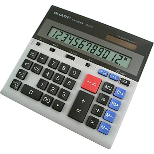 Sharp QS-2130 Twin Powered 12-Digit Commercial Calculator with Extra-Large LCD Display