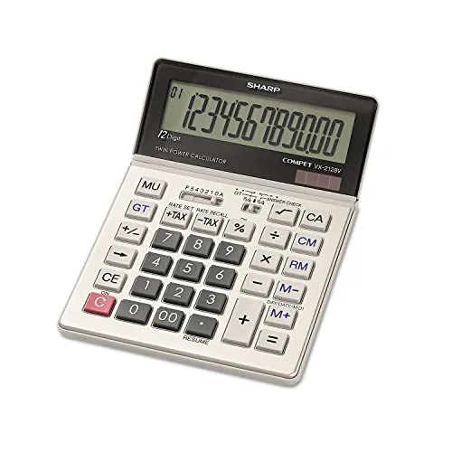 Sharp VX2128V Commercial Desktop Calculator 12-Digit LCD, Extra-Large Digits, Dual Power