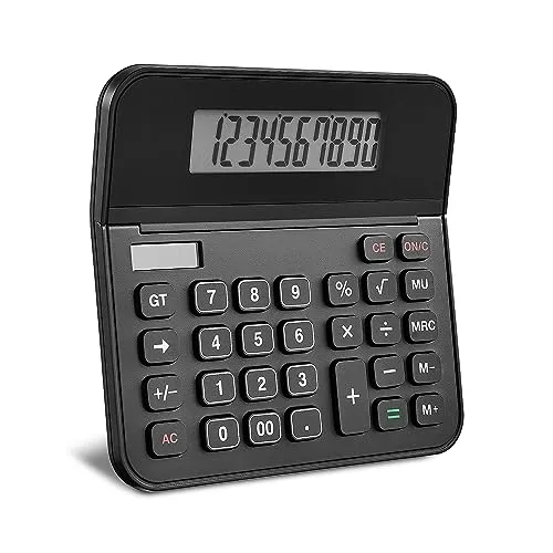 Staples 10-Digit Battery/Solar Powered Calculator, Black, 2-Pack with Angled LCD Display