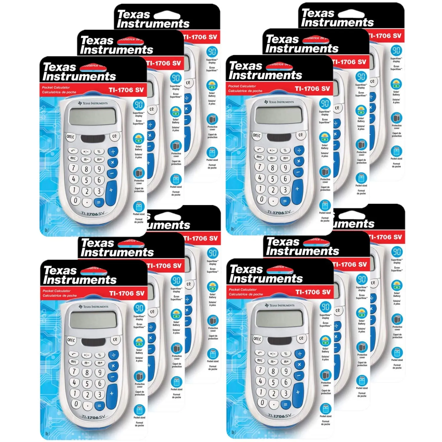 Texas Instruments 1706SV/FBL/2L1 Basic Handheld Calculator 12 Pack - 8 Digit Functionality