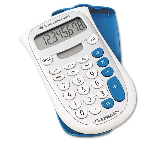 Texas Instruments TI-1706SV Pocket Calculator, 8-Digit LCD, Solar/Battery, Protective Case