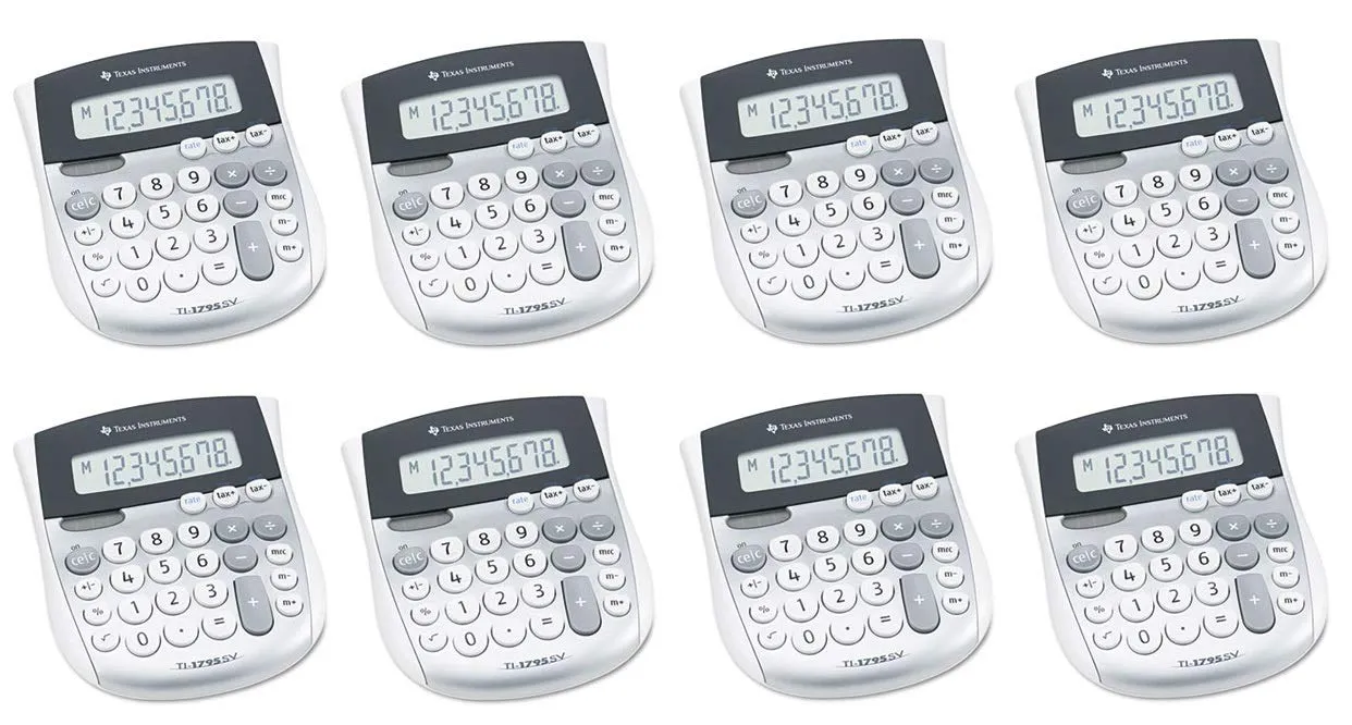 Texas Instruments TI-1795SV Minidesk Calculator with SuperView Display, Pack of 8