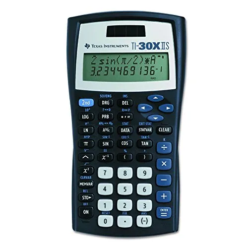 Texas Instruments TI-30XIIS Scientific Calculator, Black with Blue Accents, Solar & Battery Powered