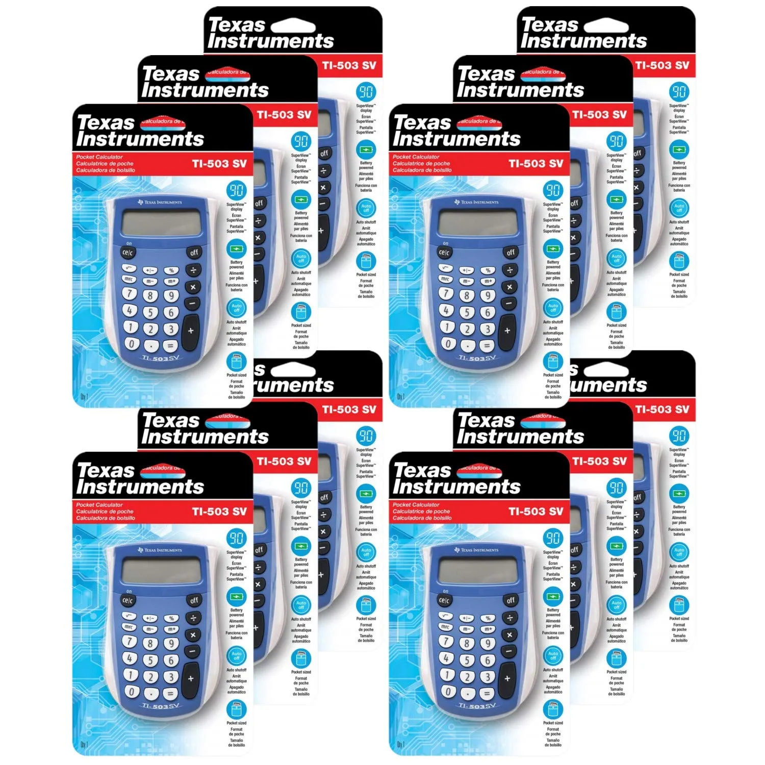 Texas Instruments TI-503 SV Standard Function Calculator 12 Pack with SuperView Display