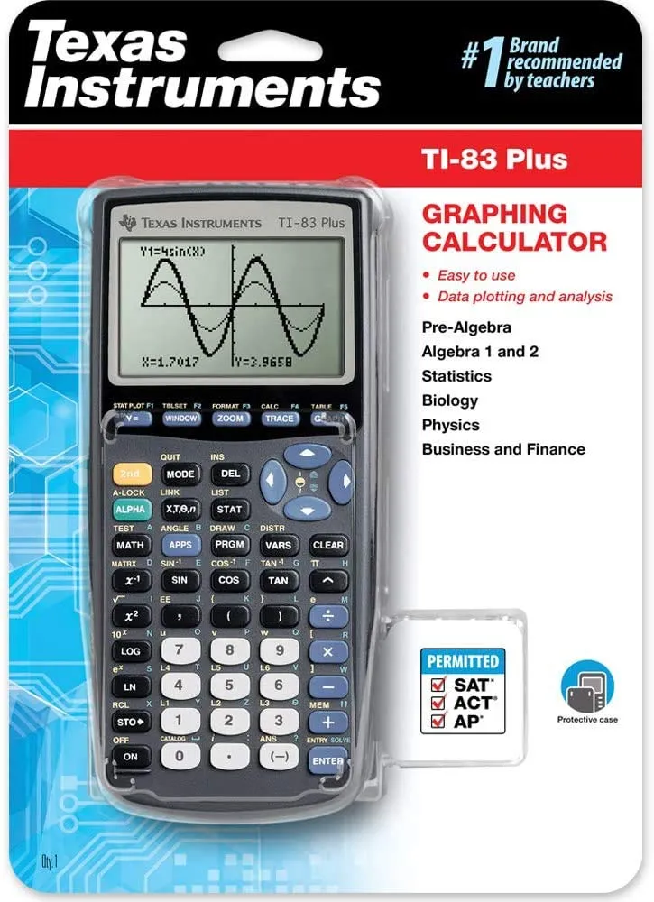 Texas Instruments TI-83 Plus Graphing Calculator with Adjustable Display & Preloaded Games