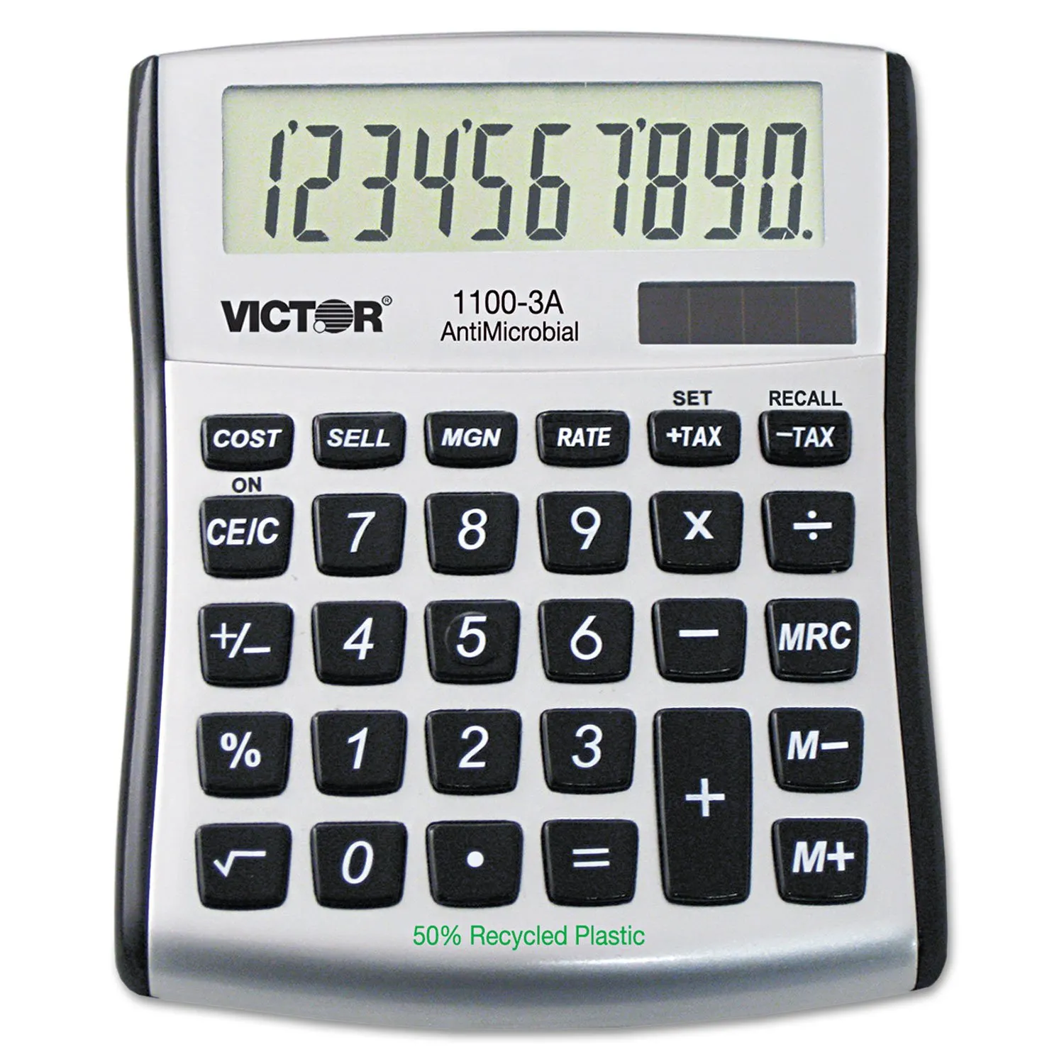 Victor 10-Digit Desktop Calculator with Antimicrobial Protection and Large LCD Display